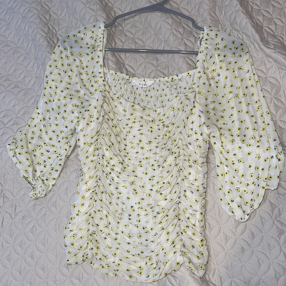 Yellow Printed Mesh Rouge Top - Picture 4 of 5